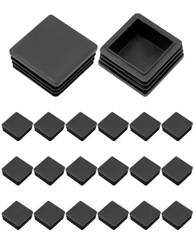 QWORK® Lamellenstopfen für Vierkantrohre, Endkappen für Rohre, Rohrstopfen Quadratisch, Stuhlbeine, Kunststoff, quadratisch, 40x40mm, Schwarz, 20 Stück