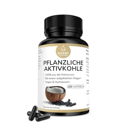 Pflanzliche Aktivkohle 2000mg - Hochdosiert aus Kokosnuss - 180 Kapseln - Hochdosierte pflanzliche Aktivkohle aus Kokosnuss in praktischen Kapseln. Vegan und geschmacksneutral, ideal für die flexible Einnahme. 180 Kapseln für eine einfache Ergänzung Ihrer Ernährung.