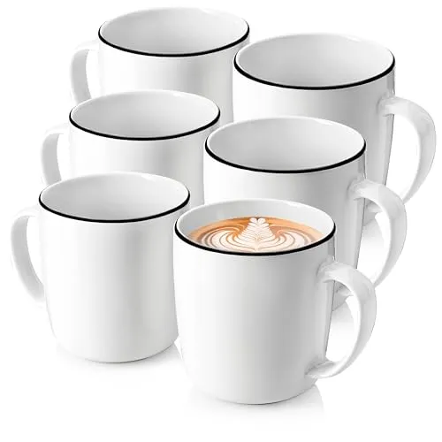 Sänger Kaffeetassen Set Marlo Black Rim 6 tlg - Thermobehälter für 6 Personen, hochwertiges Porzellan, kratzfest, stapelbar und ideal für Kaffee & Tee mit einem Fassungsvermögen von 350 ml.