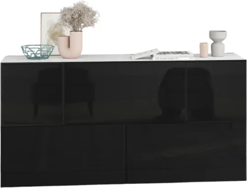 Sideboard VARIANTO 3 Schrank Set 5 tlg., 152 cm, weiß matt / schwarz Hochglanz