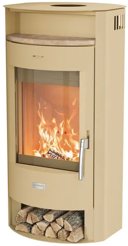 Hanseatic Kaminofen MAIA Stahl beige mit Standsteinteefach von Hanseatic