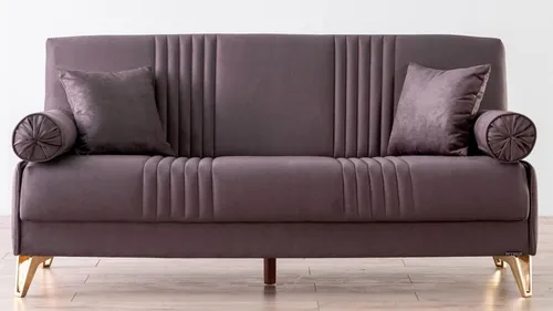 Komfortabler 3-Sitzer – Elegantes Sofa in Lila für Ihr Wohnzimmer - Klassisches Sofa mit modernem Design, ideal für gemütliche Abende. Robuster Polyesterstoff und stilvolles Metallgestell sorgen für Langlebigkeit und Komfort.