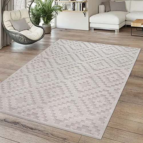 TT Home In-& Outdoor Teppich Wetterfest Balkon Küche Wohnzimmer Boho Skandi Design, Farbe:Creme 2, Größe:120x160 cm