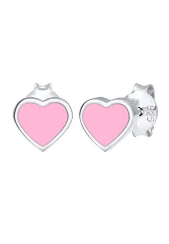 Elli Paar Ohrstecker Kinder Herz Stecker Rosa Emaille 925 Silber - Süße Herz Ohrstecker aus hochwertigem 925 Silber mit rosa Emaille. Ideal als Geschenk für kleine Prinzessinnen. Perfekt für festliche Anlässe und den Alltag. Empfohlen für Kinder über 3 Jahre.