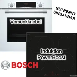 BOSCH Herdset weiß mit 3D-Heißluft und Induktionskochfeld - Modernes BOSCH Herdset mit 71 l Backofen und Induktionskochfeld. 3D-Heißluft sorgt für gleichmäßige Backergebnisse. Intuitive TouchControl und PowerBoost für schnelles Kochen – ideal für kreative Küchenideen.