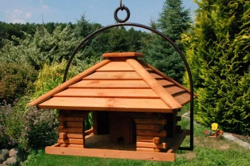 XXL Vogelhaus Nr20 mit Holzlamellen - Nistkasten aus feuerverzinktem und pulverbeschichtetem Stahl, rostfrei und langlebig. Ideal für die Futterdosierung dank zentralem Schornstein.