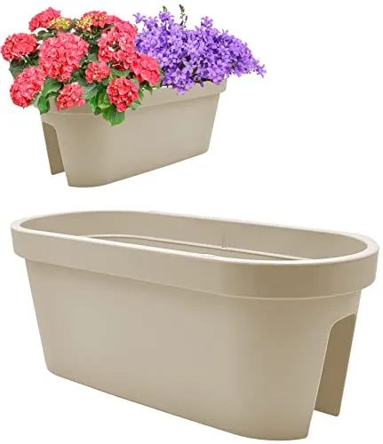 Stephans Möbelbörse 2er Set Balkon Geländer Blumenkasten, Geländertopf, Balkonkasten, Blumentopf, Blumenkübel, Pflanztopf Railing oval 59x26cm (Taupe)