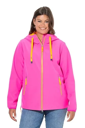 Laurasøn Softshelljacke mit Kapuze in Neon Fuchsia - Größe 40+ - Wasserabweisende und winddichte Softshelljacke mit atmungsaktivem Material. Perfekt für aktive Tage im Freien mit praktischen Seitenschlitztaschen und 2-Wege-Reißverschluss.