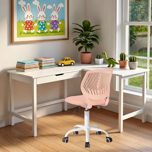 FurnitureR Kinderstuhl höhenverstellbar für Schreibtisch, ergonomischer bunter Jugendstuhl mit Rückenlehne & Armlehnen, Drehstuhl mit 5 Rollen, für Kinder 3–10 Jahre, bis 100 kg belastbar