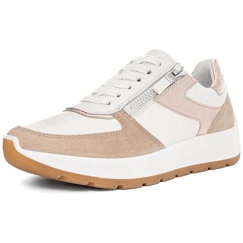ara Damen New York Sneaker, Sand,Cream, 38.5 EU Weit - Damen-Sneaker mit flexiblem Obermaterial in Veloursleder-Optik und herausnehmbarer High-Soft Innensohle für optimalen Komfort beim Tragen.