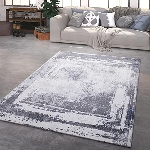 TT Home Wohnzimmer Teppich Kurzflor Used Look Abstrakt Modernes Design, Farbe: Grau Creme, Größe:160x220 cm
