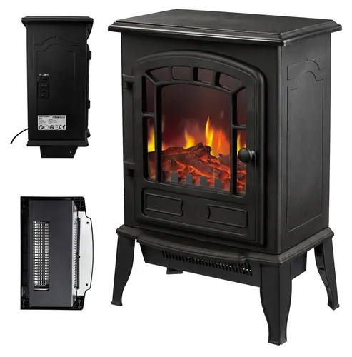 Relaxdays Elektrokamin mit Flammeneffekt und Heizung, 2 Heizstufen, 56,5 x 39 x 24 cm, schwarz