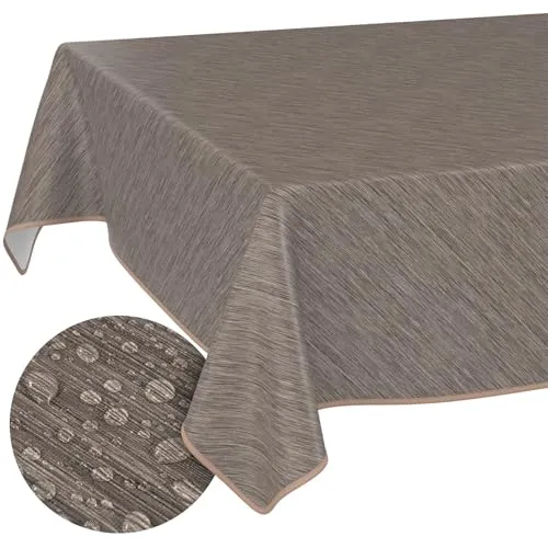 Tischdecke abwaschbar Wachstuch Wachstuchtischdecke Gartentischdecke Leinen-Optik Pflegeleicht Wasserabweisend 140 x 140 cm (Rechteckig) Braun mit Saum