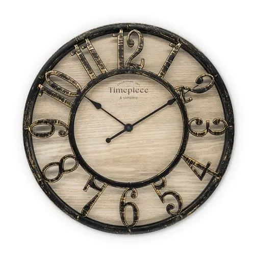 K&L Wall Art Wanduhr - Vintage Steampunk Design ohne Tickgeräusche - Wanduhren im Vintage Steampunk Stil, geräuschlos, perfekt für ein stilvolles Zuhause. Maße: 30x30 cm, aus MDF Holz mit Kunststoff-Gehäuse in Metalloptik.