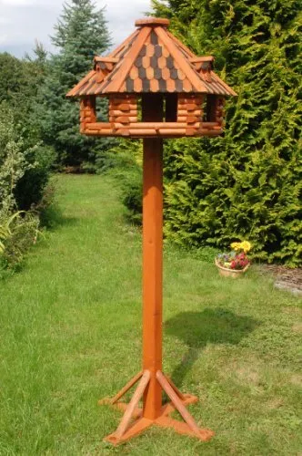 Deko-Shop-Hannusch XXL massives Luxus Vogelhaus mit Ständer + imprägniert, Vogelfutterhaus mit Futtersilo, Silo