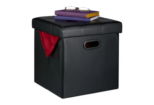 relaxdays Polsterhocker Hocker Kunstleder, schwarz