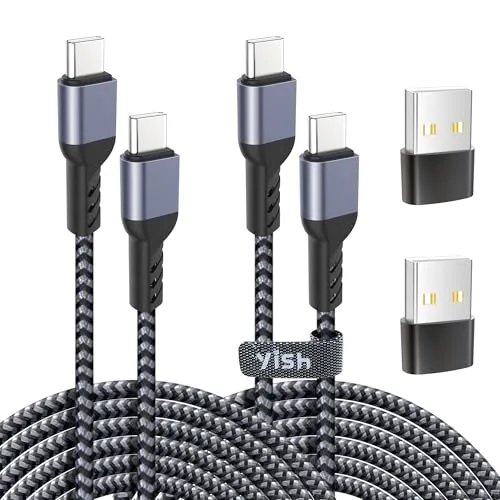 YISH USB C auf USB C Kabel：65W 3A Ladekabel USB C Schnellladekabel 2Stück 2M Nylon Datenkabel USBC to USBC Kompatibel mit iPhone 16 15 Pro Samsung Galaxy S24 S23 iPad Pro MacBook Pro/Air Pixel Switch