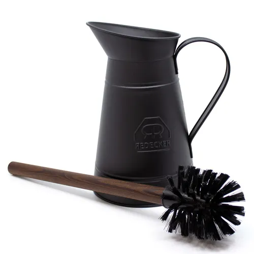 WC-Bürstengarnitur Thermoholzbürste rund mit Nylon in schwarz von Redecker