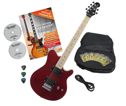 Rocktile E-Gitarre Pro MM150-TR elektrische Gitarre, Spar-Set, inkl. Gigbag, Kabel, Plektren, Schule & Saiten, Vintage String Thru Tremolo