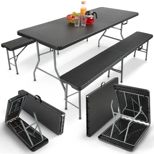 Arebos Bierzeltgarnitur 3-teilig Set | Klappbar & transportabel für jede Veranstaltung - Picknicktische, 3-teiliges Set aus Tisch und 2 Bänken, klappbar mit Tragegriff, ideal für Indoor & Outdoor, robust und langlebig für unvergessliche Feste.