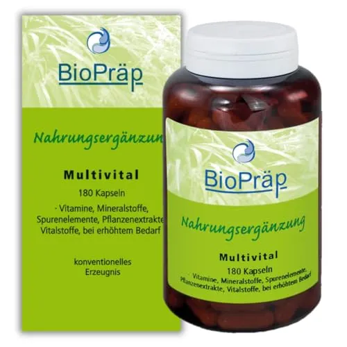 BioPräp Multivital Kapseln | 180 Zellulose-Kapseln | Multivitamin A-Z Komplex hochdosiert mit Mineralstoffen und Vitalstoffen | produziert in Deutschland | zertifizierte Produktion