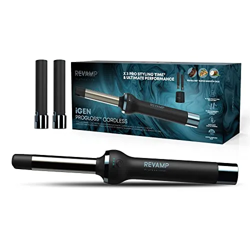 REVAMP iGen Progloss kabelloser Keramik-Lockenstab – Mühelos perfekte Locken, variable Temperatureinstellung, mit Progloss-Ölen angereicherter 25-mm-Keramikstab, hitzebeständige Hülse enthalten