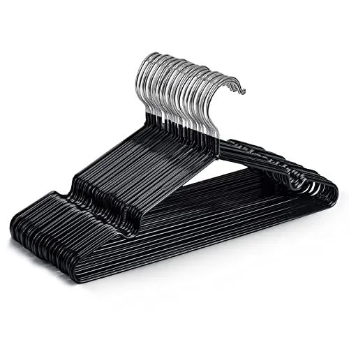 KEPLIN Premium Metall Kleiderbügel - 20er Pack, gummibeschichtet, platzsparend, sorgt für Ordnung, strapazierfähige Bügel für Kleiderschränke, Garderobenständer und Kleiderstangen (schwarz)
