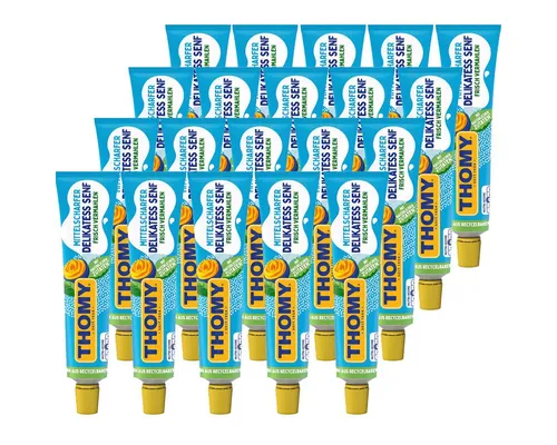 THOMY Delikatess Senf mittelscharf 100ml (20er Pack) - Der THOMY Delikatess Senf in der praktischen Tube überzeugt mit seiner ausgewogenen Schärfe und cremigen Textur. Ideal für Grillgerichte und Salatdressings, perfekt für Gastronomie und Haushalte mit hohem Verbrauch.