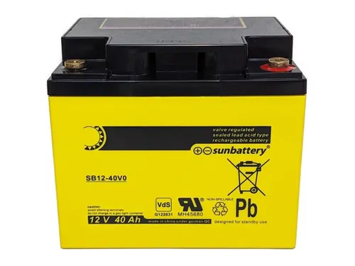sunbattery SB12-40V0 12V 40Ah AGM Blei Batterie - Wartungsfreie und auslaufsichere AGM Blei Batterie mit 40Ah Kapazität, ideal für zuverlässige Stromversorgung in verschiedenen Anwendungen.
