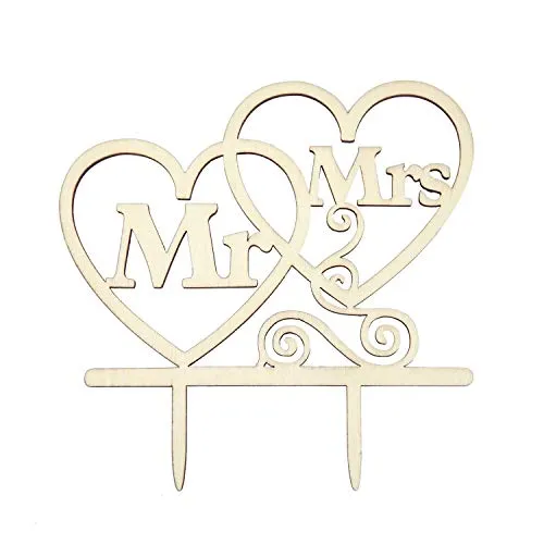 Oblique Unique® Torten Kuchen Topper Aufsatz - Mr & Mrs + Herzen - Holz Dekoration für Hochzeit JGA Junggesellinnenabschied Deko