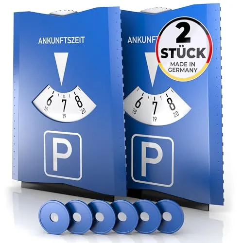 DIYexpert Parkscheibe Auto mit Eiskratzer | Made in Germany | [2 Stück] |STVO-konform und inklusive Einkaufswagenchips | Perfekt auch als Parkuhr für Motorrad