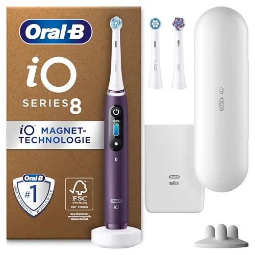 Oral-B iO Series 8 Plus Edition Elektrische Zahnbürste - Elektrische Zahnbürste mit 6 Putzmodi, interaktivem Farbdisplay und Andruckkontrolle für optimale Mundgesundheit. Inklusive 3 Aufsteckbürsten und Reiseetui für entspanntes Zähneputzen unterwegs.
