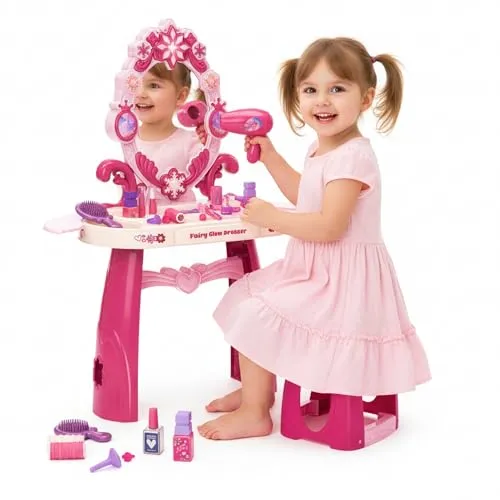 Kinderplay Kinder Frisierkommode mit Licht & Sound – Fantastischer Schminktisch für kleine Prinzessinnen