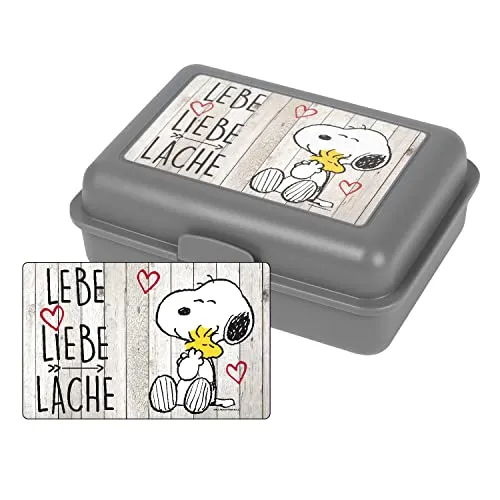 United Labels Peanuts Snoopy Collection Brotdose - Lebe Liebe Lache Lunchbox Butterbrotdose mit Trennwand Grau