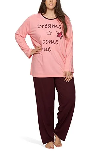 Moonline Damen Schlafanzug in Übergröße (XL - 5XL) - Bequemer Schlafanzug aus 100% Baumwolle, ideal für hohen Tragekomfort und angenehmes Schlafen. Erhältlich in rosa und weiteren Farben, perfekt für Damen in großen Größen.