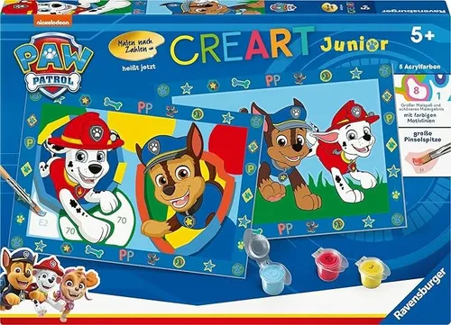 Ravensburger Malen nach Zahlen Junior, PAW Patrol - Kreatives Malset für Kinder - Spaß beim Malen mit PAW Patrol! Dieses Set fördert die Kreativität und Feinmotorik von Kindern. Enthält 5 Acrylfarben und alles für ein tolles Malerlebnis. Ideal für Kinder von 5-7 Jahren und perfekt als Geschenk!