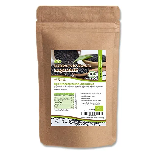 Mynatura Bio Schwarzer Sesam ungeschält Beutel I Nussiger Geschmack I Zum Kochen und Backen I Sushi I Asiatische Küche I Naturprodukt I Rein pflanzlich (2x 1000g)