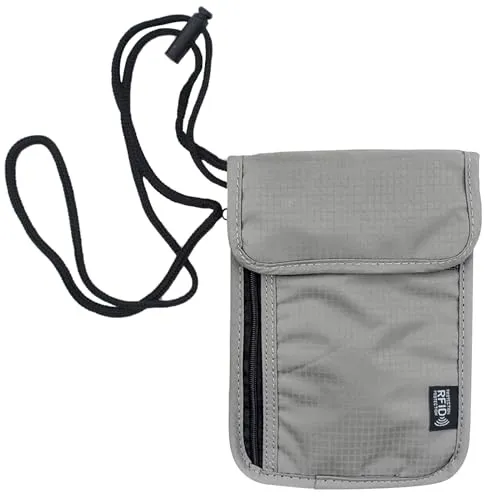 Brustbeutel mit RFID Schutz - Diebstahlsicherer Reisegeldbeutel für Wertsachen - Sport - Der graue Brustbeutel schützt Ihre Wertsachen mit RFID-Schutz, ist leicht und wasserdicht, ideal für Reisen, Festivals und den Alltag.