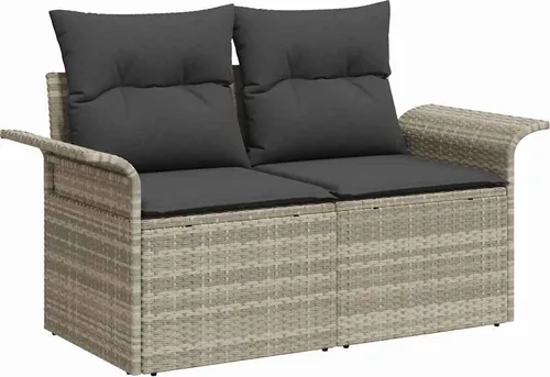 vidaXL Garten-Sofa-Set mit Kissen 8 pcs - Hellgrau Poly Rattan - Gartenmöbel Set für entspannte Stunden im Freien, wasser- und UV-beständig, modular anpassbar mit bequemen Kissen und verstellbaren Füßen für jeden Untergrund.