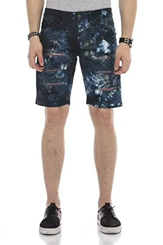 Cipo & Baxx Herren Shorts CK205 - Dunkelblaue Jeansshorts mit Batikwaschung - Herren-Shorts im lässigen Denim-Design, ideal für den Sommer mit stylischer Batikwaschung und destroyed Look.
