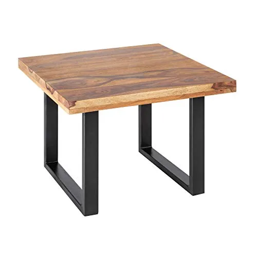 invicta INTERIOR Massiver Couchtisch Iron Craft 60cm - Satztisch fürs Wohnzimmer aus massivem Sheesham-Holz mit einzigartiger Maserung und robustem Eisengestell im Industrial Design. Jeder Tisch ist ein Unikat!