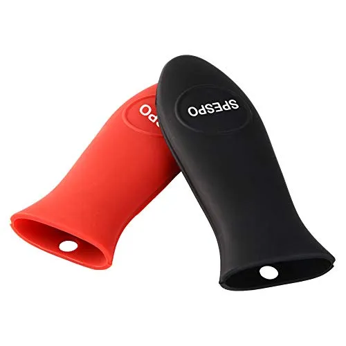 Silikon topfgriffe hitzeschutz, Spespo pfannengriff für Bratpfannen Gusseisen, Bratpfannen aus Metall, 2 Stück (schwarz+Rot)