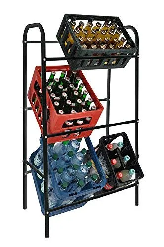 Getränkekistenregal aus Metall 116 x 50 cm - Schwarz für 6 Kisten - Standregal aus robustem Metall, ideal für die ordentliche Lagerung von 6 Getränkekisten und Universalboxen. Inklusive Wandhalterung für zusätzliche Stabilität.