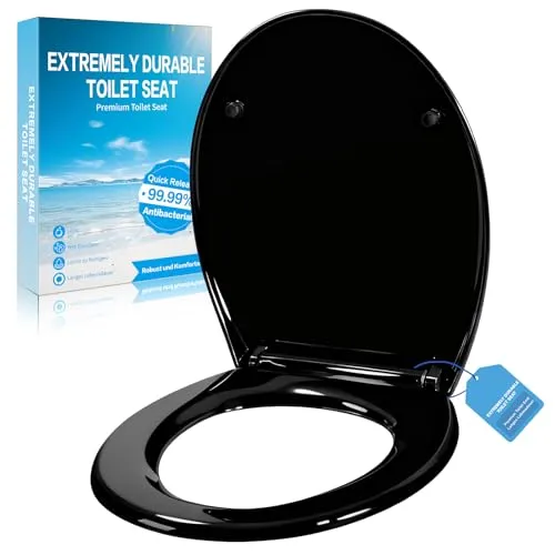WC Sitz Mit Absenkautomatik,Toilettendeckel Ovale-Form Hochwertige Und Stabile Antibakterieller Toiletten,mit Quick Release Funktion,Einfache Montage Wc Sitz|Stabil bis 250kg(Ovale Form Schwarz)