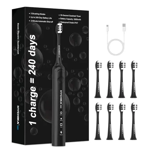 Tagen Akkulaufzeit Elektrische Zahnbürste für Erwachsene,8 Ersatzbürstenköpfe, wiederaufladbare Akku-Zahnbürste, 3 Modi, 2-Minuten-Timer, IPX7 wasserdicht, Geschenk für die Familie 240