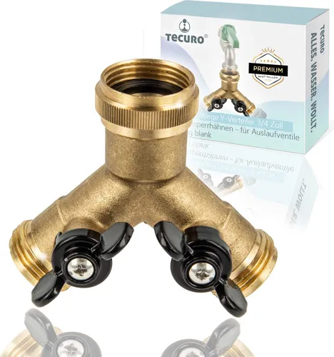 tecuro 2-Wege Y-Verteiler 3/4 Zoll mit 2 Absperrhähnen
