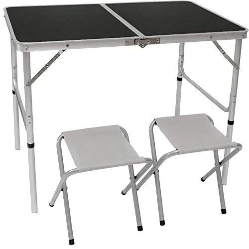 AMANKA Alu Campingtisch Set mit 2 Stühlen - 90x60cm Klapptisch - 2-Fach höhenverstellbarer Falttisch Anthrazit