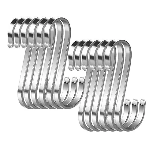 WEERSTONE 12 Stück S Haken Edelstahl S-förmige Haken Schwerlast Metall haken für für Badezimmer, Schlafzimmer, Büro, Küche, Geschäft