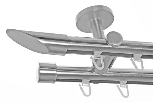 BASIT Innenlauf Gardinenstange 2 läufig Deckenmontage 200 cm lang Edelstahl Look I Vorhangstange mit Schiene 2läufig Ø20mm I 120-600 cm wählbar D40