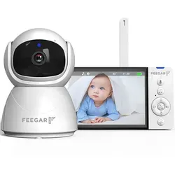 Feegar Babyphone mit Kamera Baby Monitor 5-Zoll 720P HD Display 2,4 GHz PTZ 355°/120° Baby Monitor mit Ferngesteuerter Kamera 2X Zoom VOX Modus